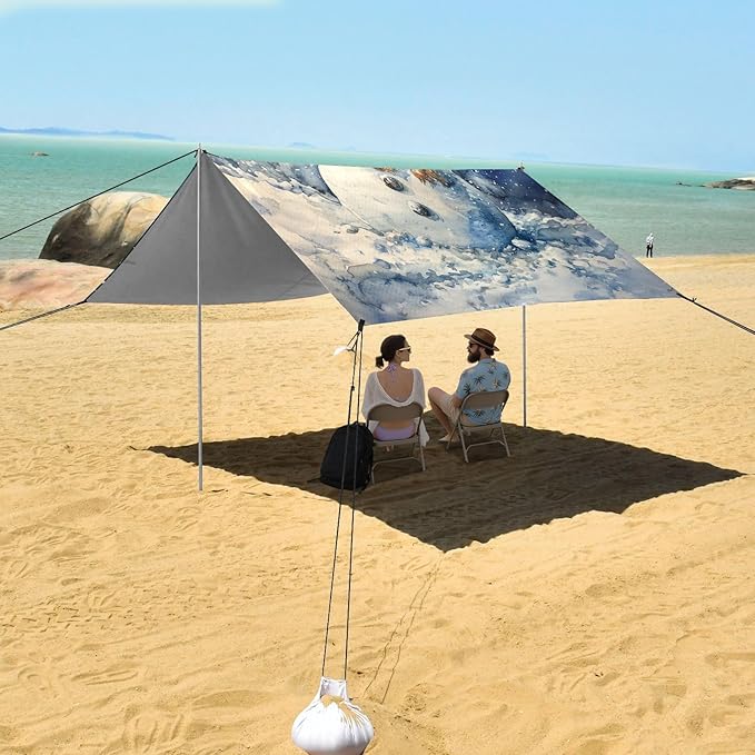 ALAZA Cowboy Snow Man Beach Tent Sun Shelter UPF50+ Protection Beach Shade Canopy w/ 4 Sandbags for Outdoor Camping Fishing Backyard Fun Picnic 10x9 ft