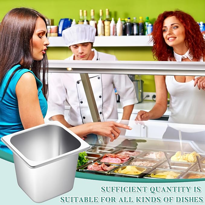 Jinei Steam Table Pan 1/6 Hotel Pan Stainless 201 Steel Size 6'' Deep Storage Catering Metal Commercial Food Pans for Kitchen Restaurant Buffet Party Supplies(6 Pcs)