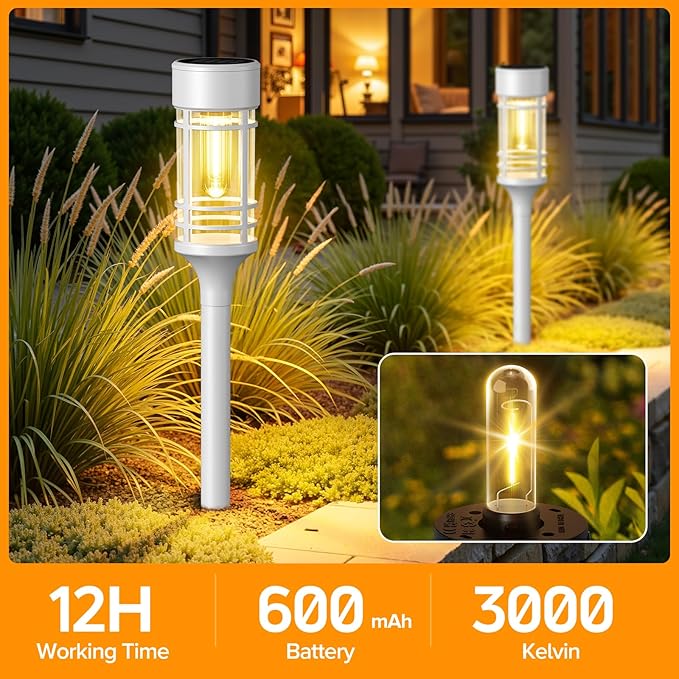LETMY 12 Pack Solar Pathway Lights Outdoor Bright Solar Lights Outdoor Waterproof IP65 Solar Garden Lights Outdoor for Yard Walkway Driveway Landscape Garden Decor （White）