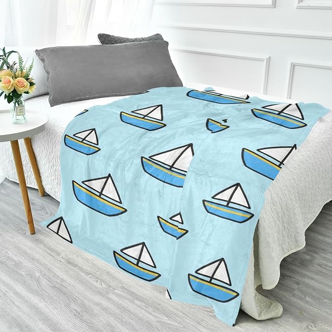 Throw Blanket Cartoon Ship Boat Blue Girl Throw Blanket 50x70