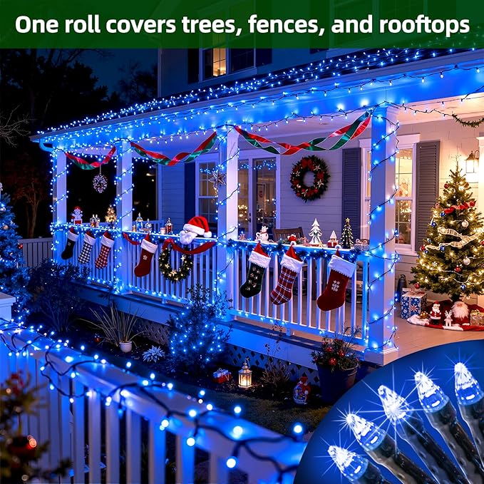 750 LED 240FT Christmas Lights Outdoor12 Lighting Modes Christmas String Lights with Timer Dimmable BlueLED StringLightsWaterproof for Yard Tree Wedding Party Holiday Decor Blue