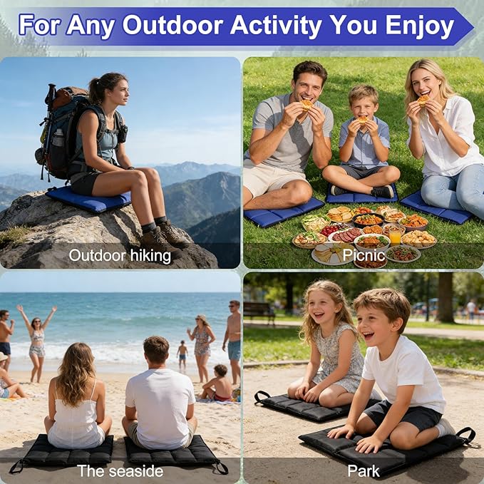 4Pcs Foldable Oxford Outdoor Seat Cushions Portable Sitting Pad with 4 Storage Bags Waterproof &amp Insulated Sit Mat Hiking Pad for Hiking Picnic Travel Garden Outdoor