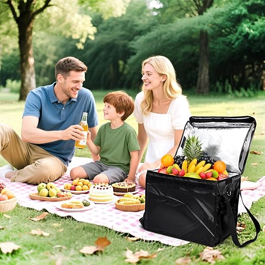 DEAYOU Insulated Food Delivery Bag for Bike Pizza Delivery Bag with Divider and Rear Rack Waterproof Thermal Catering Bag for Scooter Motorcycle 17.3x12.6x13.4 48L Fit 12'' Pizza Box Foldable