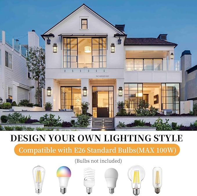 14 '' Outdoor Lights for House 2 Packs Black Exterior Light Fixtures Porch Light Wall Mount Waterproof Sconce Lights Outside Modern Outdoor Lighting Wall Lanterns for House Garage Patio Front Door