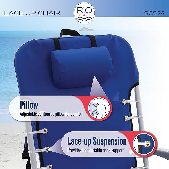 Rio Brands ASC529 4-Position Backpack Lace-Up Suspension Folding Beach Chair
