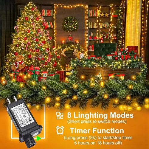 2 Pack Christmas Lights Outdoor Total 200FT 600LED String Lights for Outside Waterproof with 8 Modes Warm White Fairy Twinkle Lights Green Wire for Indoor Room Patio Garden Party Holiday Decorations