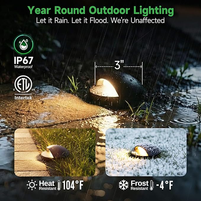 In Ground Landscape Lighting Low Voltage - 2700K-5000K 5 Color Selectable LED IP67 Well Lights Turret Top 12V Outdoor in-Grade Light ORB Aluminum for Driveway Garden Lawn 3W 170LM 4 Pack