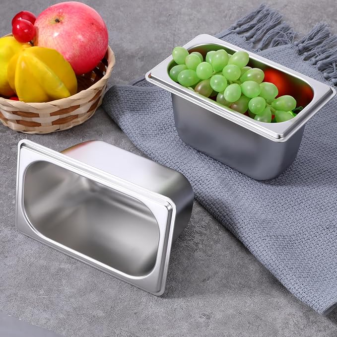 Giantree 10 Packs 1/9 Size 4 Inch Deep Hotel Pan Stainless Steel Steam Table Pan Commercial Metal Food Containers for Hotel Buffet Restaurant Catering Supplies 0.8 mm Thick 6.9 L x 4.3 W