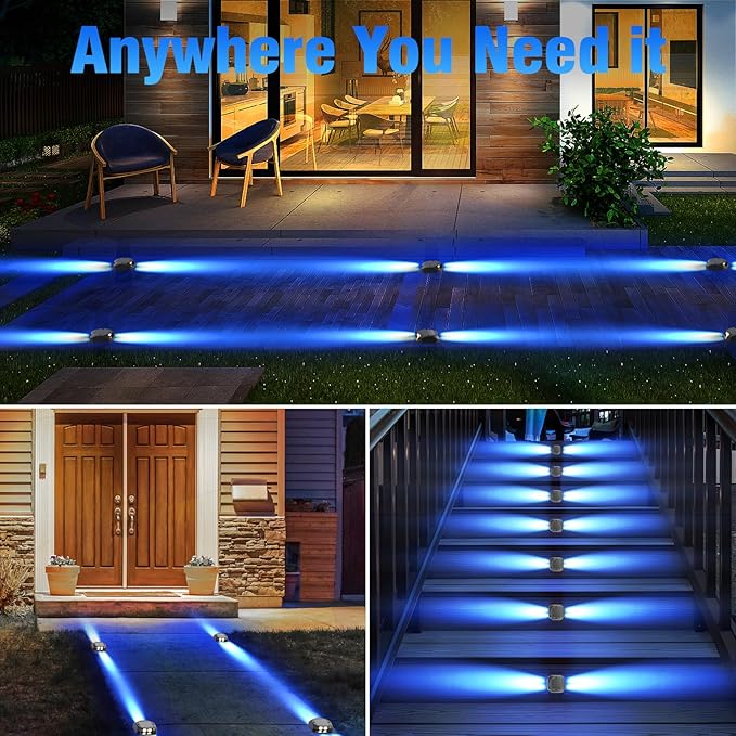 Quntis Solar Deck Lights Outdoor Waterproof 12 Pack Driveway Light Solar Dock Lights IP65 LED Warning Step Light Dusk to Dawn All Night Lighting Driveway Sidewalk Pathway Yard Garden Decor Blue