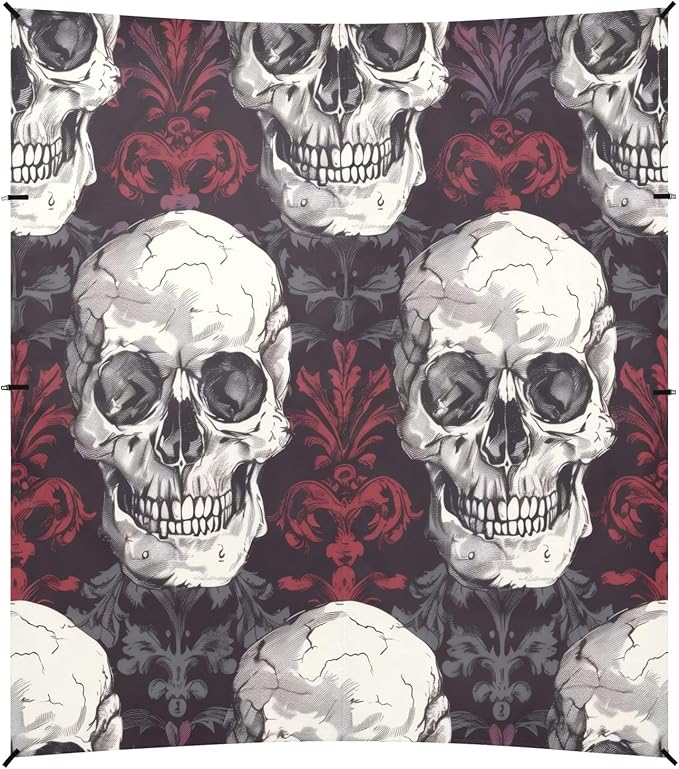 Skull Pattern Beach Tent Sun Shelter 9.2' x 10.5' Beach Canopy with 4 Sandbags 4 Stability Poles Sand Shovels - Tent Canopy for Beach Camping Fishing Picnics
