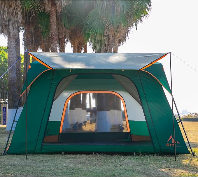 KTT Extra Large Tent 10-12-14 Person(A)Family Cabin Tents2 Rooms3 Doors and 3 Windows with MeshStraight WallWaterproofDouble LayerBig Tent for OutdoorPicnicCampingFamily Gathering