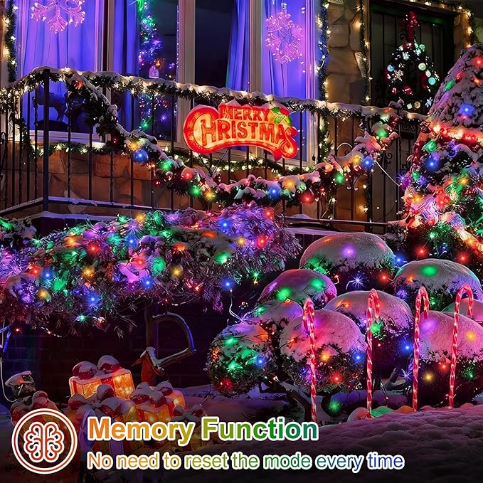 QITONG 500 LED 165ft Christmas String Lights Outdoor Waterproof Multicolor Lights wiht 8 Modes Green Wire Twinkle String Lights Plug in