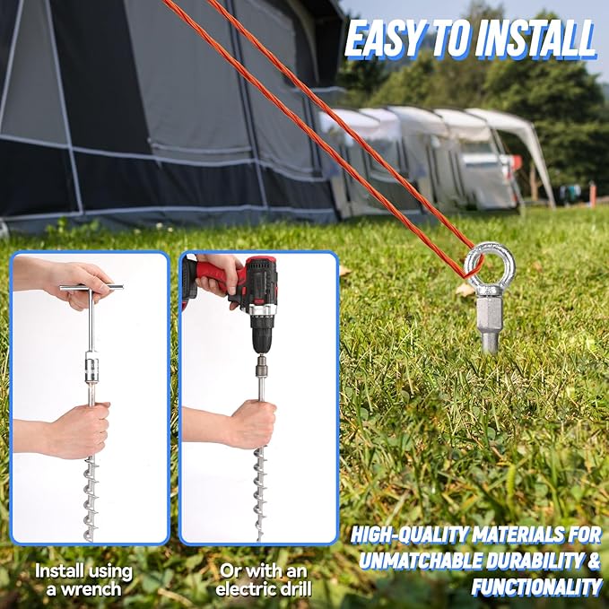 12 Pcs 14 Ground Anchors Screw in Non-Rust Cast Aluminum Detachable Tent Stakes for Camping Tents Sand Trampoline Swing Sets and Sheds