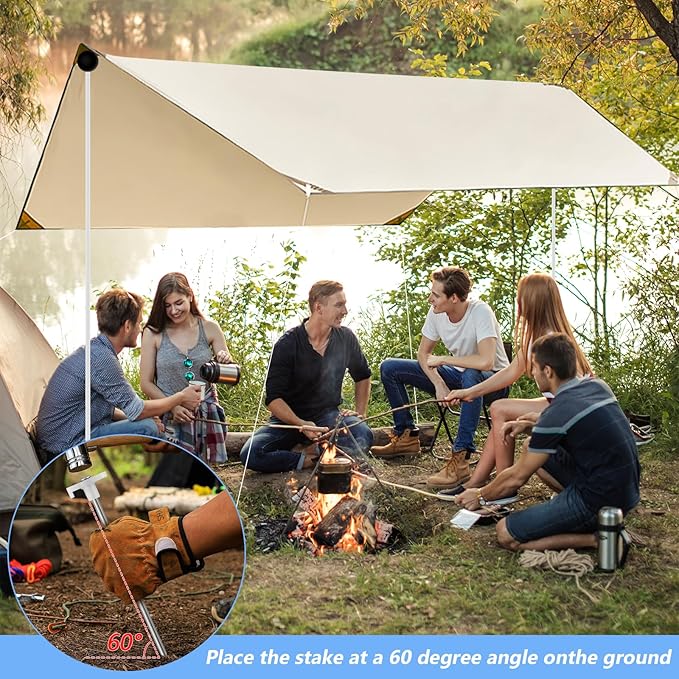 Beach Tent Poles Replacement - 6.56Ft Awning Poles with Ground Stakes for Tarp Canopy Foldable Aluminum Alloy Tarp Poles for Camping Parties Fishing and Hiking 2-Pack