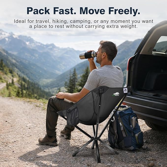 Lightweight Folding Camping Chair — Compact One-Piece Design Quick Setup Stable Aluminum Frame Portable Chair for Travel Hiking &amp Short Outdoor Breaks