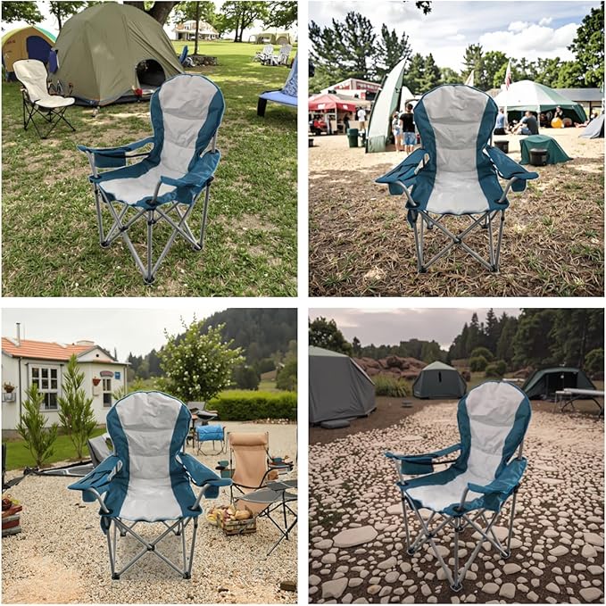 Wild Scape Oversized Folding Camping Chair Foldable Beach Chairs for Adults with Cup Holder Cooler Pocket Storage Bag Heavy Duty Portable Fishing Chair for Outdoor Garden Picnic Teal