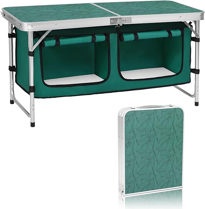 Camp Field Camping Folding Aluminum Table with Adjustable Legs for Outdoor Travel Beach Backyards BBQ Party and Picnic Foldable Table