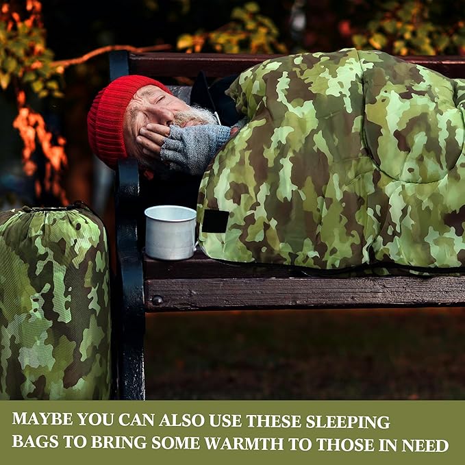 Tranqun 10 Packs Sleeping Bags Bulk for Adults Homeless Sleeping Bag Liner Waterproof Cold Weather for Charity Homeless Camping Hiking Backpacking Outdoor Activities