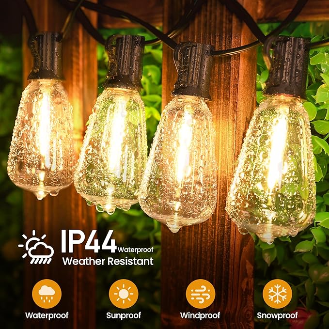 Outdoor String Lights 50 FT 26 Shatterproof LED Bulbs UL Certified Patio Lights Outdoor Light Strings Waterproof for Patio Yard Outside Party Wedding Connectable Dimmable 25 Sockets 2700K