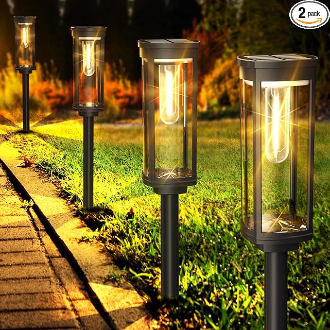 Solar Pathway Lights Outdoor 2 Pack Bright Solar Path Lights Outside Waterproof Walkway Light Solar Powered Landscape Light for Driveway Lawn Patio Sidewalk Yard