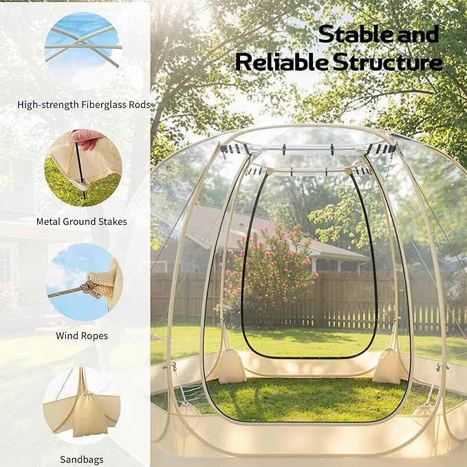 Pop Up Bubble Tent 10 x 10 FT Instant Igloo Tent Suitable for 4-6 People Screen House for Patios Cold