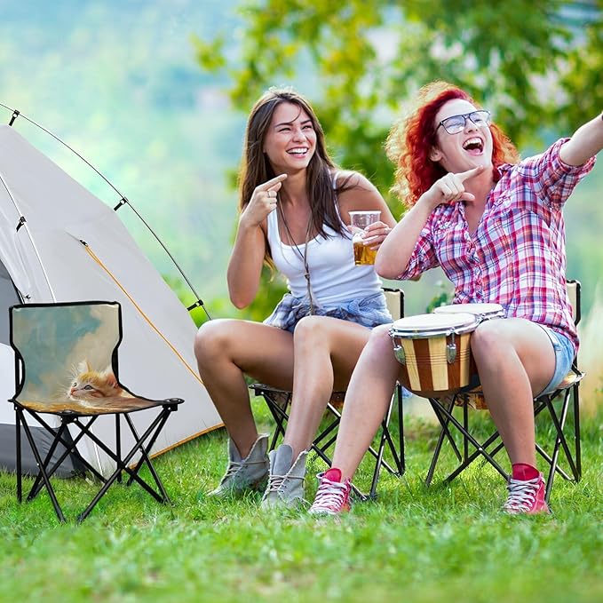 Heads-up Cat Portable Camping Chairs Folding Chair - Durable Oxford Fabric Lightweight Iron Frame Easy Fold Design - Ideal for Outdoor Activities Camping Fishing and Travel