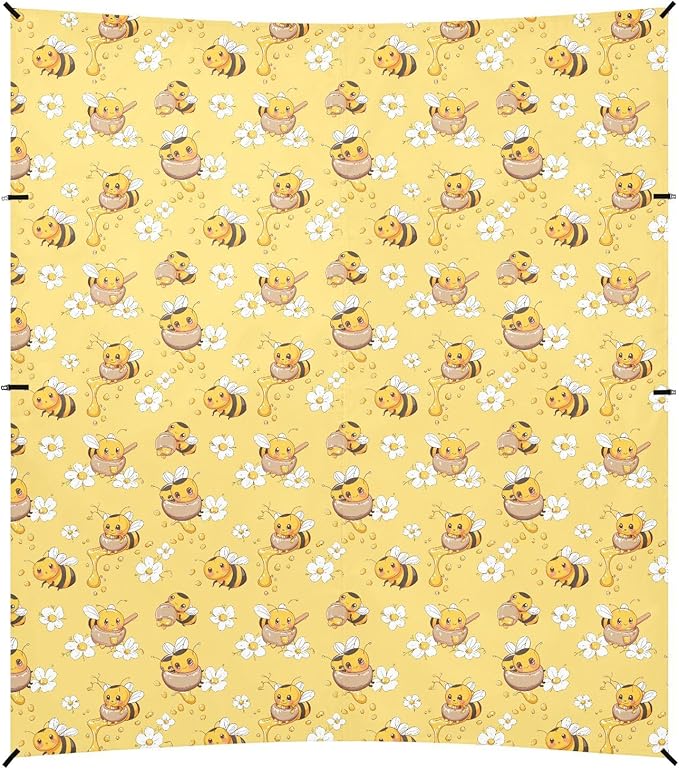ALAZA Cute Bee Flower Beach Tent Sun Shelter UPF50+ Protection Beach Shade Canopy w/ 4 Sandbags for Outdoor Camping Fishing Backyard Fun Picnic 10x9 ft