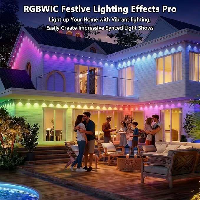 200FT Permanent Outdoor Lights Pro: Smart AI RGBTW Light Cool/Warm Eaves Lights for Christmas Decoration Lighting for Outdoor Garden Daily Decor Compatible with Alexa Google Assistant