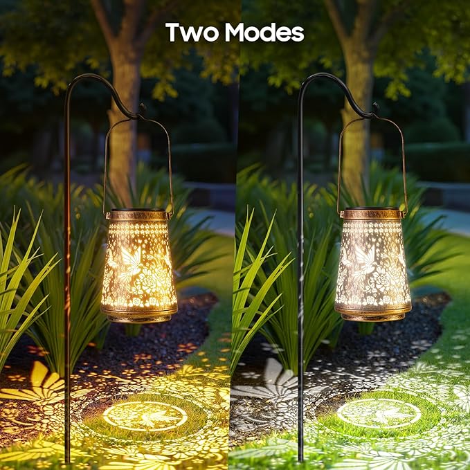 2 Pack Solar Lanterns Outdoor Waterproof Birthday Gifts for Women Mom Grandma Hollowed-Out Metal Hummingbird Hanging Solar Lantern Lights Outdoor Decor 2 Modes Lights Decor for Yard Patio