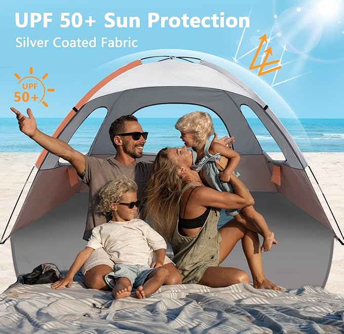 NXONE Beach Tent Sun Shelter with UPF 50+ UV Protection Lightweight Easy Setup Portable Beach Canopy for Family Large Space for Beach Camping &amp Outdoor 3/4/6 Person