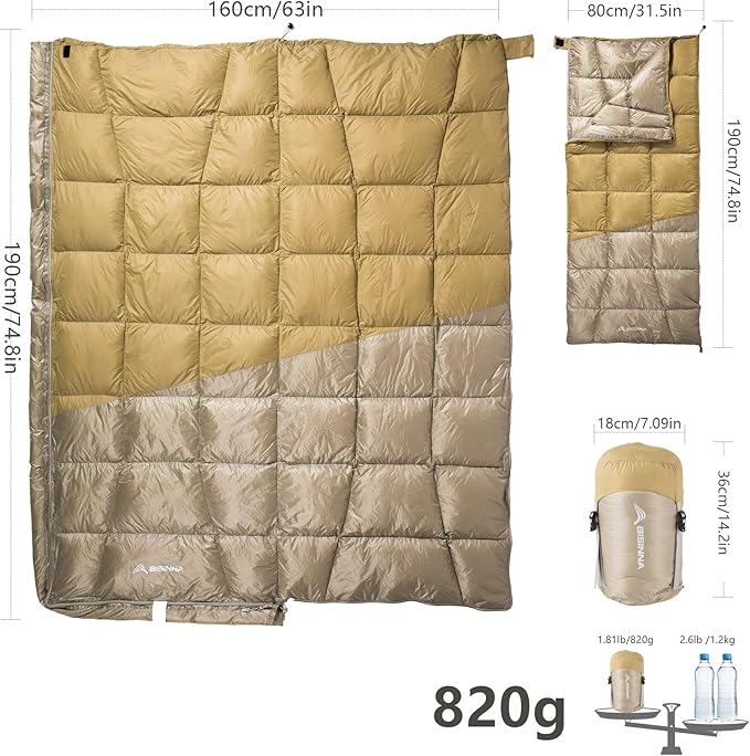 BISINNA Down Sleeping Bag for Adults 650FP Ultralught Wearable 3 Season Backpacking Sleeping Bags Muti-Use Outdoor Packable Sleeping Bag with Compression Sack for Hiking Travel