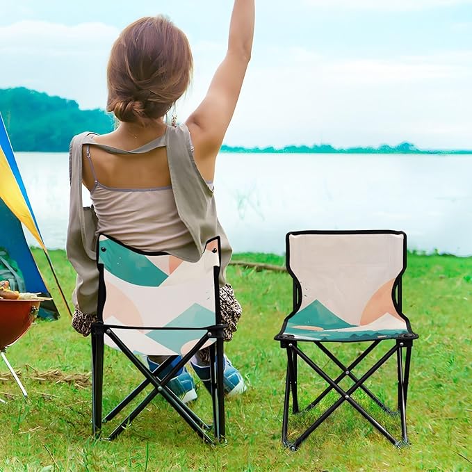 Snowy Peaks Sunset Portable Camping Chairs Folding Chair - Durable Oxford Fabric Lightweight Iron Frame Easy Fold Design - Ideal for Outdoor Activities Camping Fishing and Travel