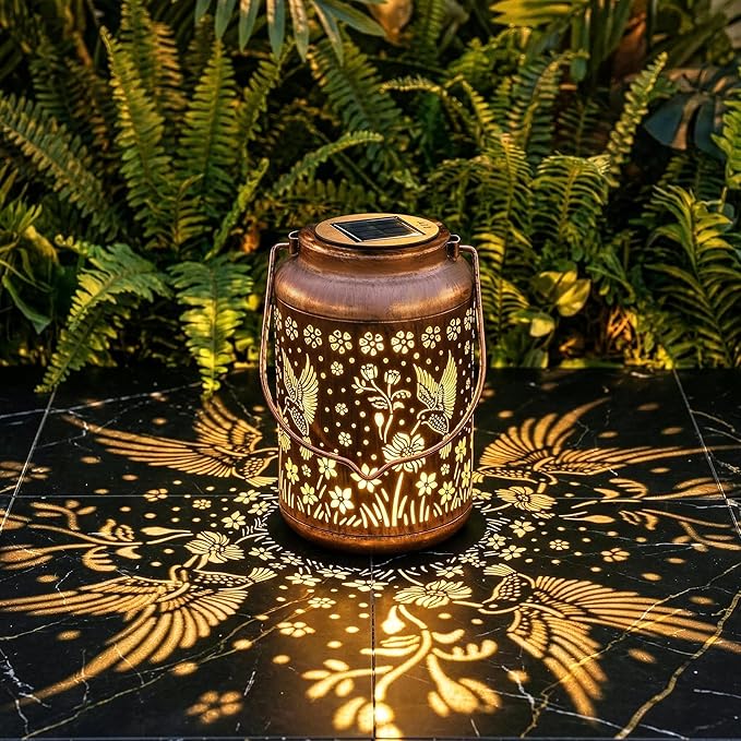 Hummingbird Lantern Lights – Vintage Metal Garden Outdoor Lanterns | Warm LED Glow for Yard Patio and Balcony Decoration | Hummingbird Gifts for Women Mom &amp Grandma