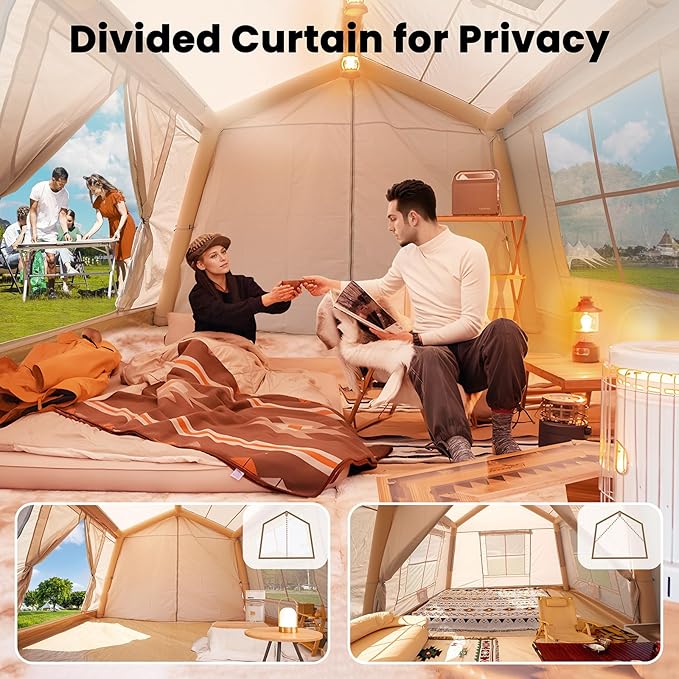 Inflatable Tents for Camping Large Blow Up Tent with Hand Pump Easy Setup InflatableTent 4 Season Tent Waterproof Oxford Air Glamping Tents for Camping Adult 4/6/8/10/12 Person