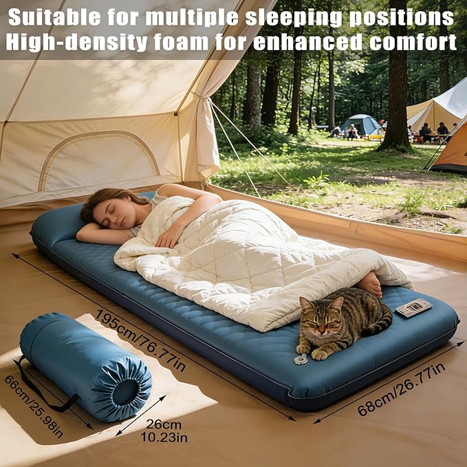 Self Inflating Sleeping Pad for Camping with Electric Pump 3.15 Ultra-Thick Memory Foam Mattress with Built-in Pillow 4-Season Portable Camping MattressMust-Have Gear for TravelTent &amp Car Cam