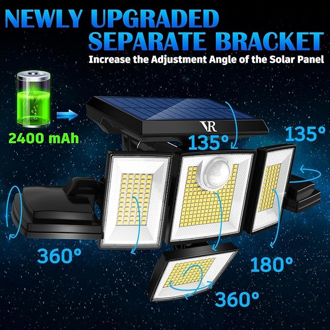 Solar Motion Sensor Flood Lights Outdoor - 496LEDs 3500LM 3 Lighting Modes 3 Levels Brightness 6 Heads 360° Illumination IP65 Solar Security Lightsfor Porch Yard Patio Garage (2Pack)