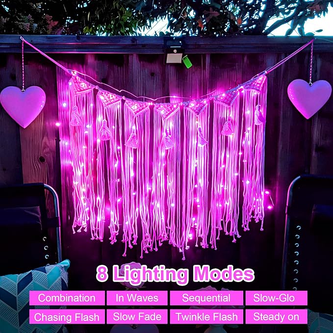 YEGUO 4 Pack Pink Solar Fairy Lights Each 33ft 100 LED Christmas Lights Outdoor Waterproof 8 Modes Sliver Wire Solar String Lights