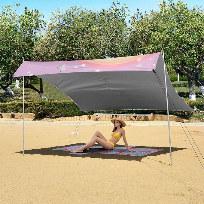 Beach Tent Sun Shelter Rainbow White Horse Lightweight &amp Easy Setup Beach Shade Canopy for Camping Fishing