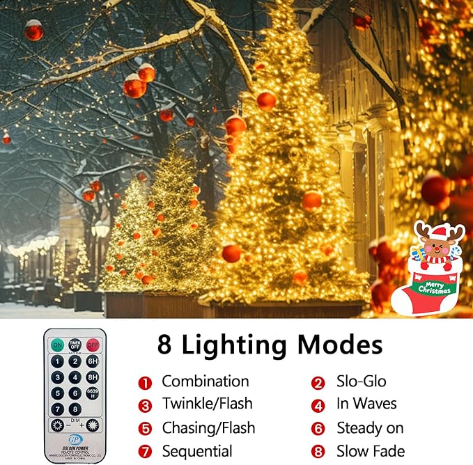BHCLIGHT 75FT 1500 LED Cluster Christmas Lights Christmas Tree Lights Outdoor 8 Modes with Timer &amp Remote Firecrackers String Lights Waterproof for Garland Party Xmas Decorations Warm White