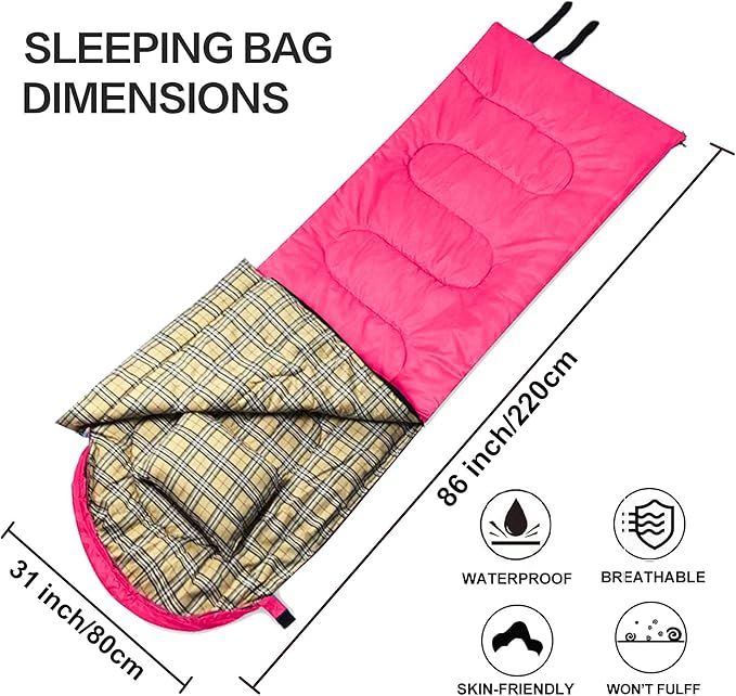 Desert &amp Fox Cotton Flannel Sleeping Bags with Pillow 4 Season Warm &amp Cold Weather Envelope Compression Sack Lightweight &amp Portable Backpacking Sleeping Bag for Outdoor Camping Hiking