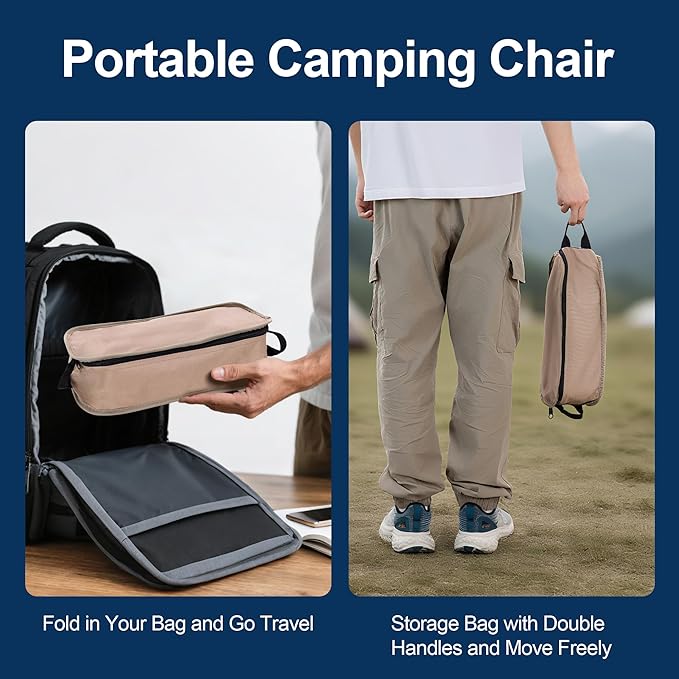 Camping Chair Portable Lightweight Camping Chairs for Adults Foldable 600D Oxford Ultralight Backpacking Chair with Breathable Mesh and Pocket for Outdoor Travel HikingBeige