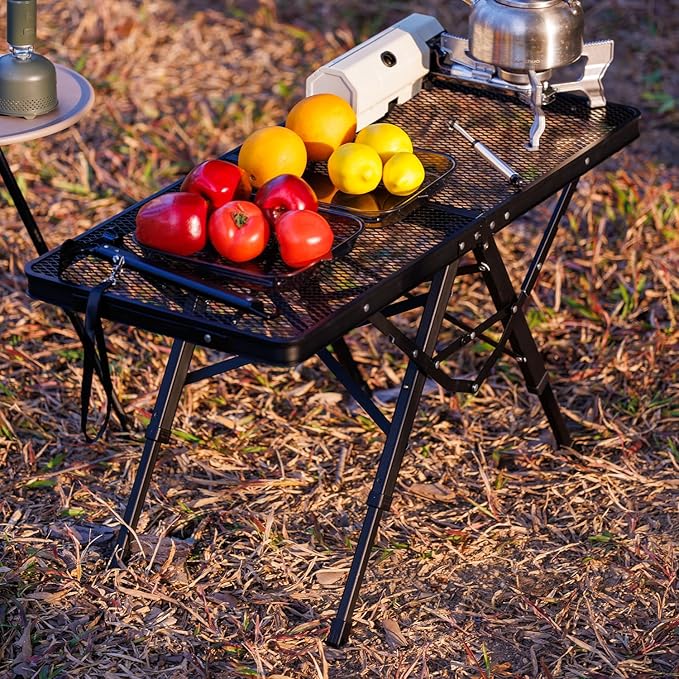 Camping Grill Table Aluminum Folding Picnic Table with 3 Level Height and Mesh Desktop 3x2FT Portable Outdoor Table for Camping Picnic Beach and BBQ (Black)