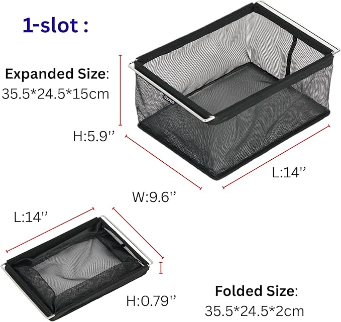 IGT Compatible Folding Mesh Drain Basket Folding Camping Table Storage Pouch Stainless Steel Frame Hanging Rack IGT Camping Table Accessories for Outdoor Cooking Picnic BBQ (1-Slot)