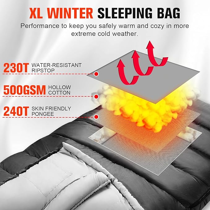 0 Degree Sleeping Bag for Adults XXL Big and Tall 4 Season Cold Weather Winter Camping with Compression Sack