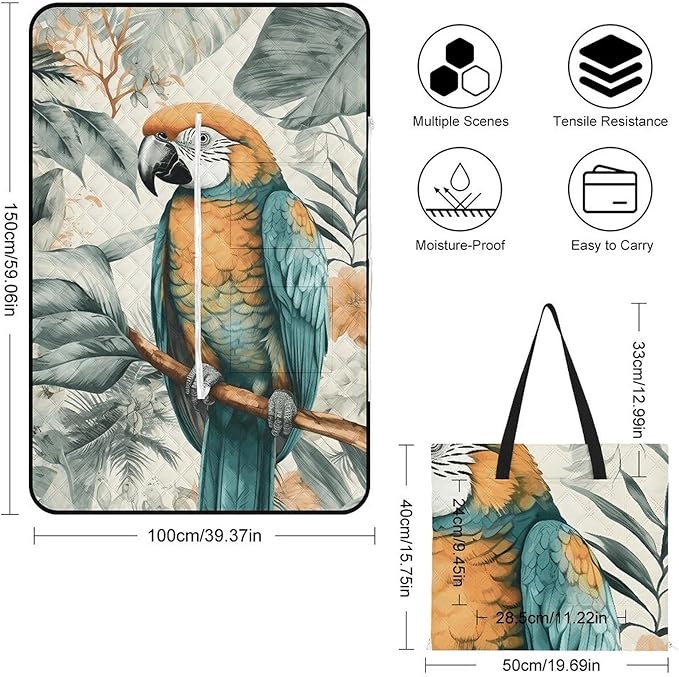 Zipper Birds in The Jungle Style Picnic Mat Suitable for Travel Camping Park Or Home Use