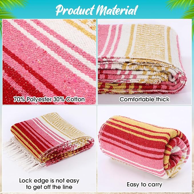 Peryiter 9 Pcs Mexican Blanket Bulk Large Yoga Blanket Striped Falsa with Fringed for Outdoor Beach Picnic Couch 45 x 70 inch(Pastel Colors)