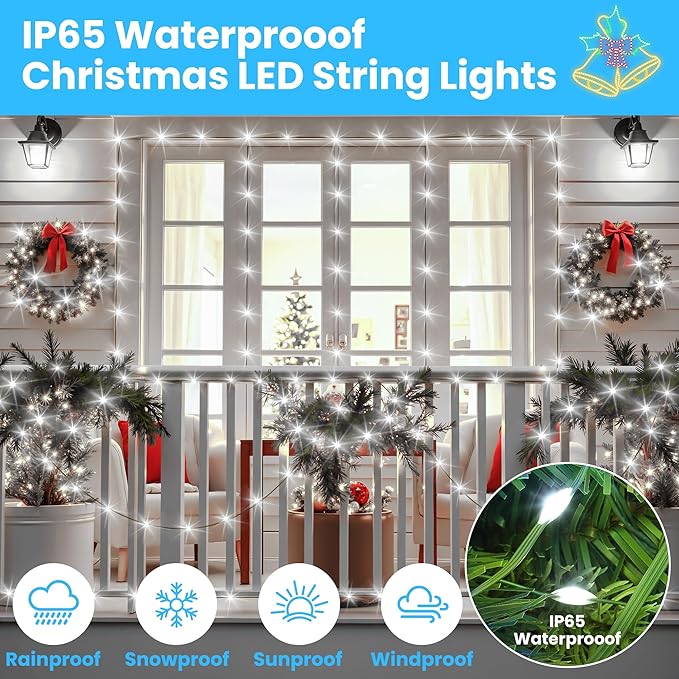 492FT 1500 LEDs String Lights with Remote Dimmable 8 Modes Timer &amp Memory Function Fairy Rope Light for Christmas Tree Indoor Decor-Cool White