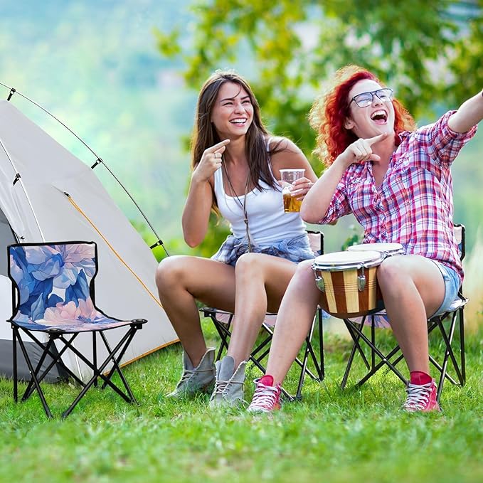 Blue Iris Portable Camping Chairs Folding Chair - Durable Oxford Fabric Lightweight Iron Frame Easy Fold Design - Ideal for Outdoor Activities Camping Fishing and Travel