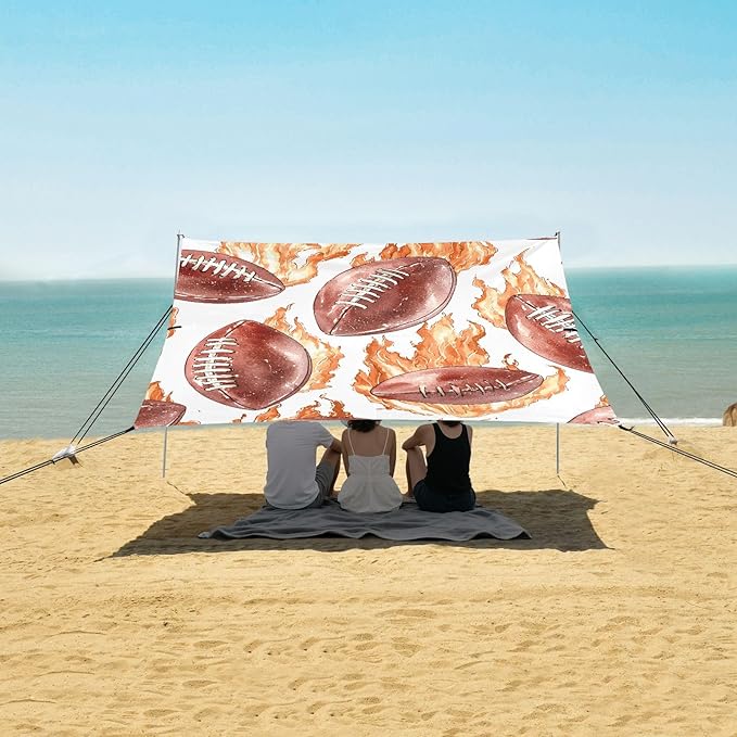 Rugby Red Fire Pattern Camping Sun Shelter Beach Tent Portable Beach Sun Shade Outdoor Canopy for Camping Trips Fishing Picnic