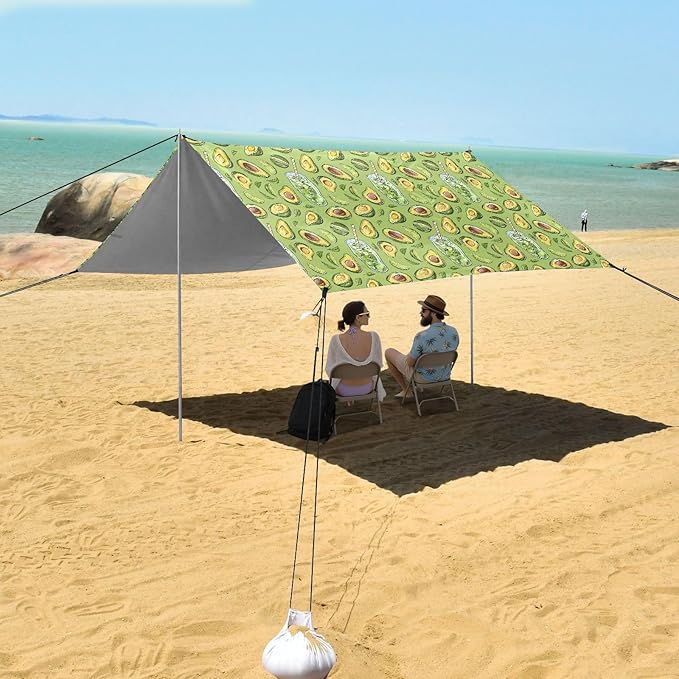 ALAZA Avocado Juice Leaves Beach Tent Sun Shelter UPF50+ Protection Beach Shade Canopy w/ 4 Sandbags for Outdoor Camping Fishing Backyard Fun Picnic 10x9 ft